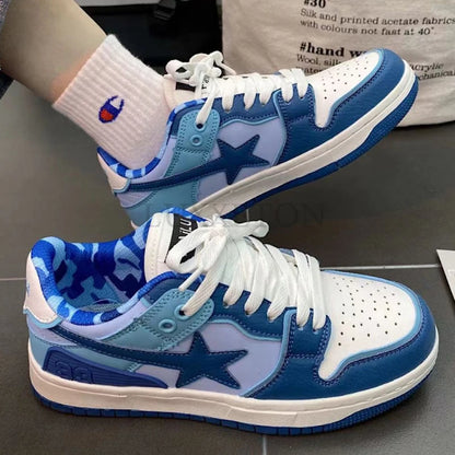 Star Print Lace-up Leather Vulcanized Sneakers