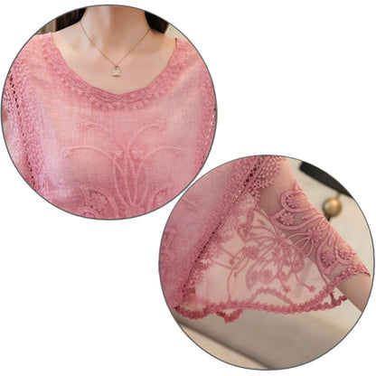 Butterfly Flower Half Sleeve Chiffon Blouse