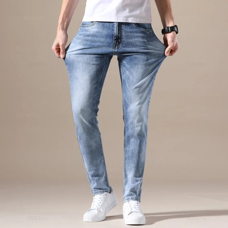 OUSSYU High-Quality Stretch Light Blue Denim Jeans