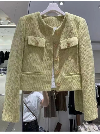 SMTHMA Korean Chic Female Tweed Basic Jacket Coat