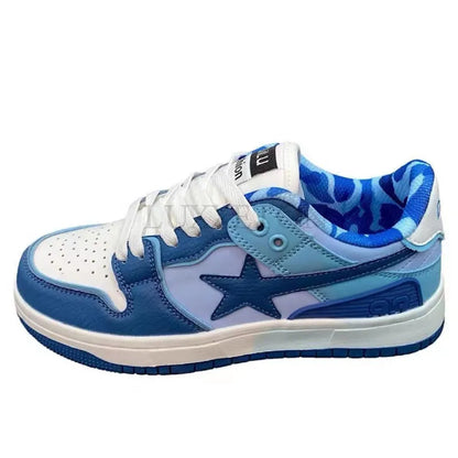 Star Print Lace-up Leather Vulcanized Sneakers