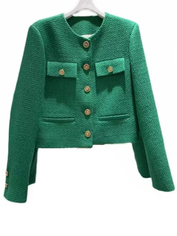 SMTHMA Korean Chic Female Tweed Basic Jacket Coat