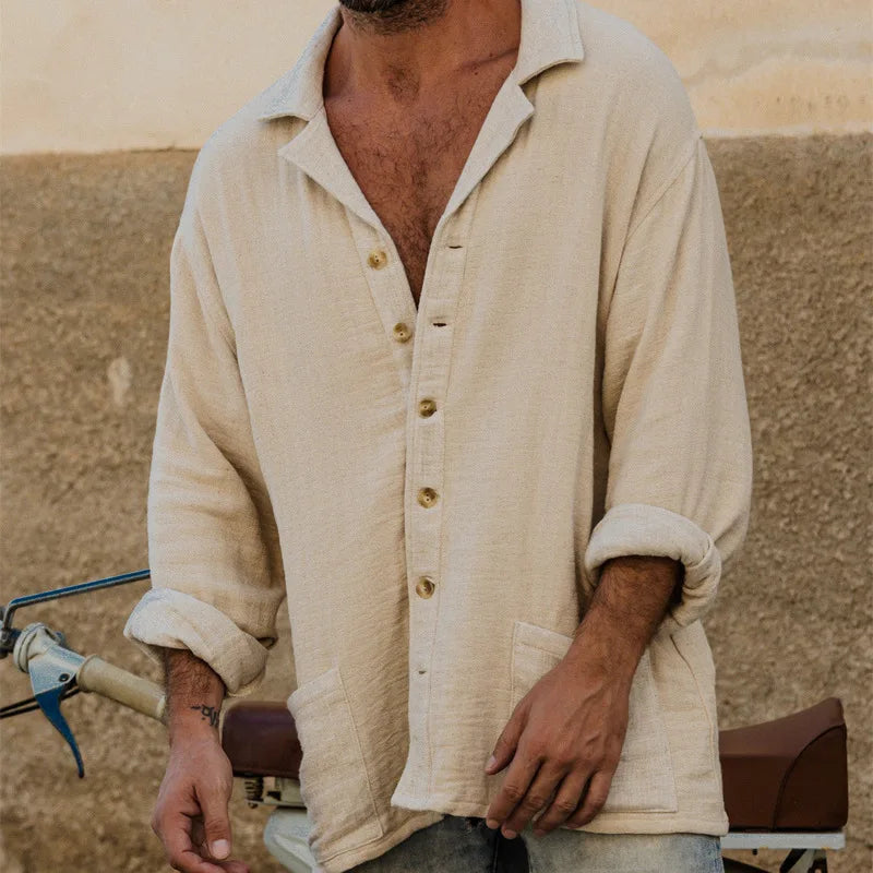 Long Sleeve White Cotton Linen Shirt