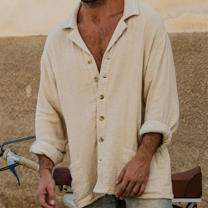 Long Sleeve White Cotton Linen Shirt