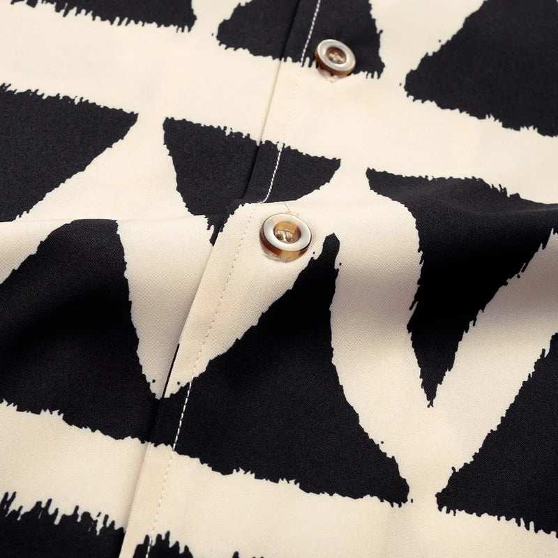 Men's Short-Sleeved Diamond Square Printed Shirt