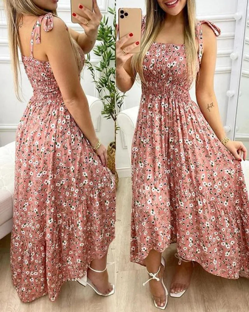 Spaghetti Strap Floral Print Maxi Dress