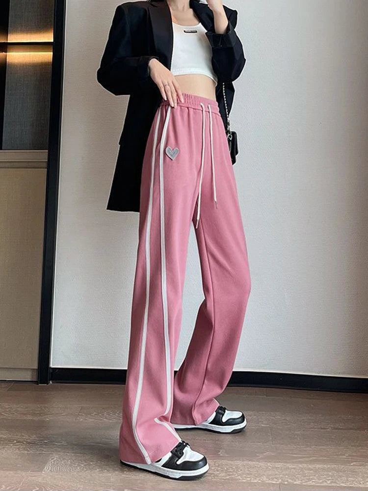 Women's Striped Sweatpants  With Vintage Lace-Up Heart Design