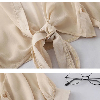 Elegant  Half Sleeve Tied Transparent  Blouses