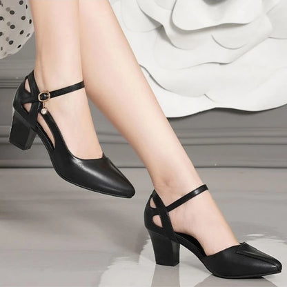 Women's Solid Color Buckle  Mouth High Heels
