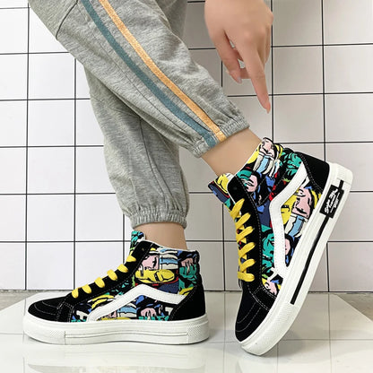 Colorful Print High Top Canvas Sneakers