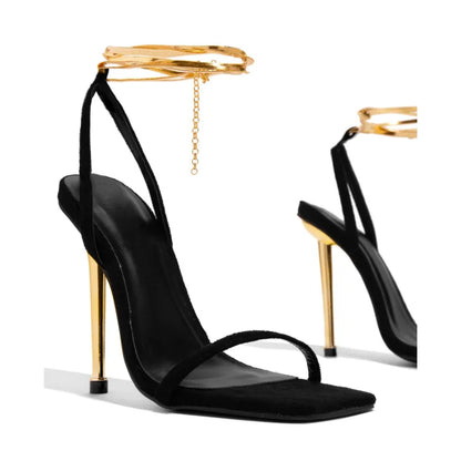 High Heeled Square Toe Slingback Sandals