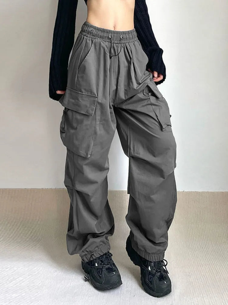 Grey Wide Legs Cargo Pants