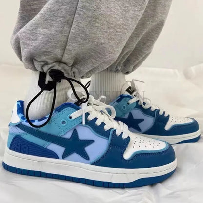 Star Print Lace-up Leather Vulcanized Sneakers