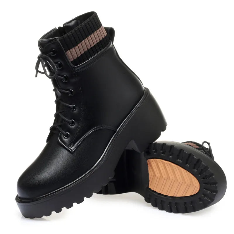 Women's Casual Fashion Leather Sock Boots