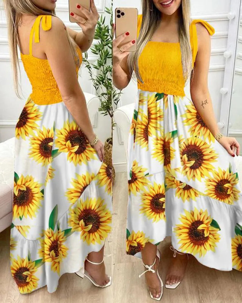 Spaghetti Strap Floral Print Maxi Dress