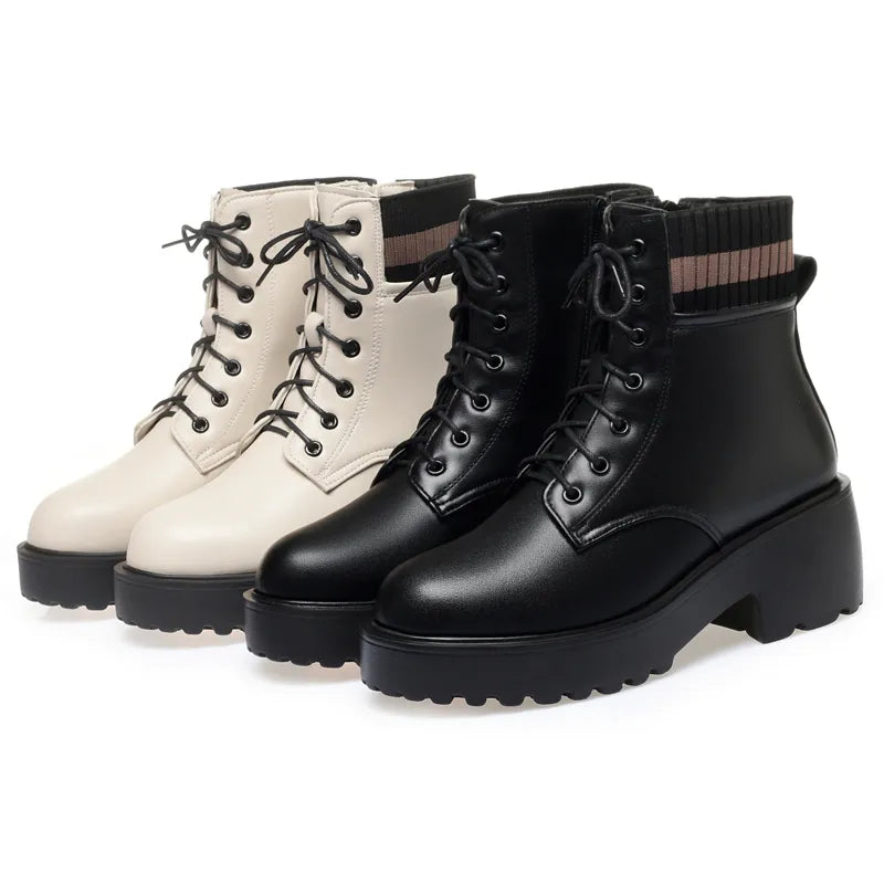 Women's Casual Fashion Leather Sock Boots