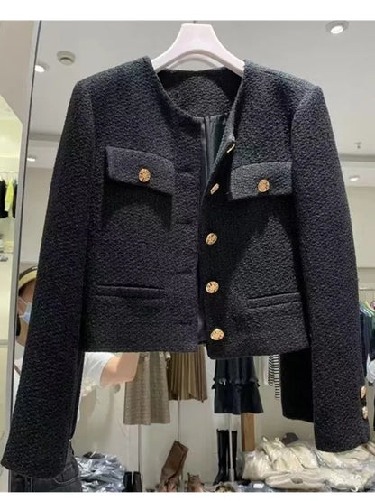 SMTHMA Korean Chic Female Tweed Basic Jacket Coat