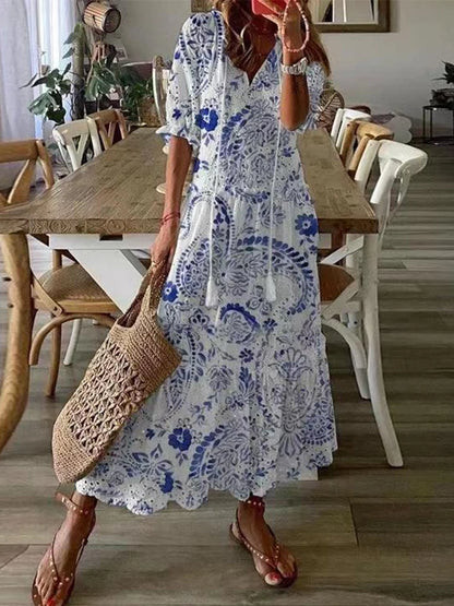 Foridol Casual Hollow Out V Neck White Lace Maxi Dress