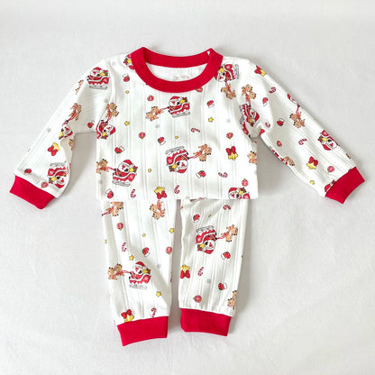 Kids' Christmas Clothing Set with Cartoon Santa Elk Print