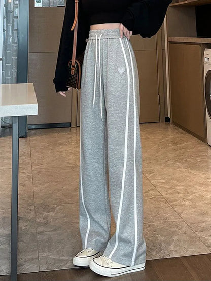 Women's Striped Sweatpants  With Vintage Lace-Up Heart Design