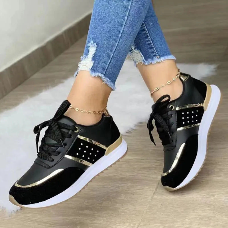 Women's Platform Patchwork Leather Sneakers