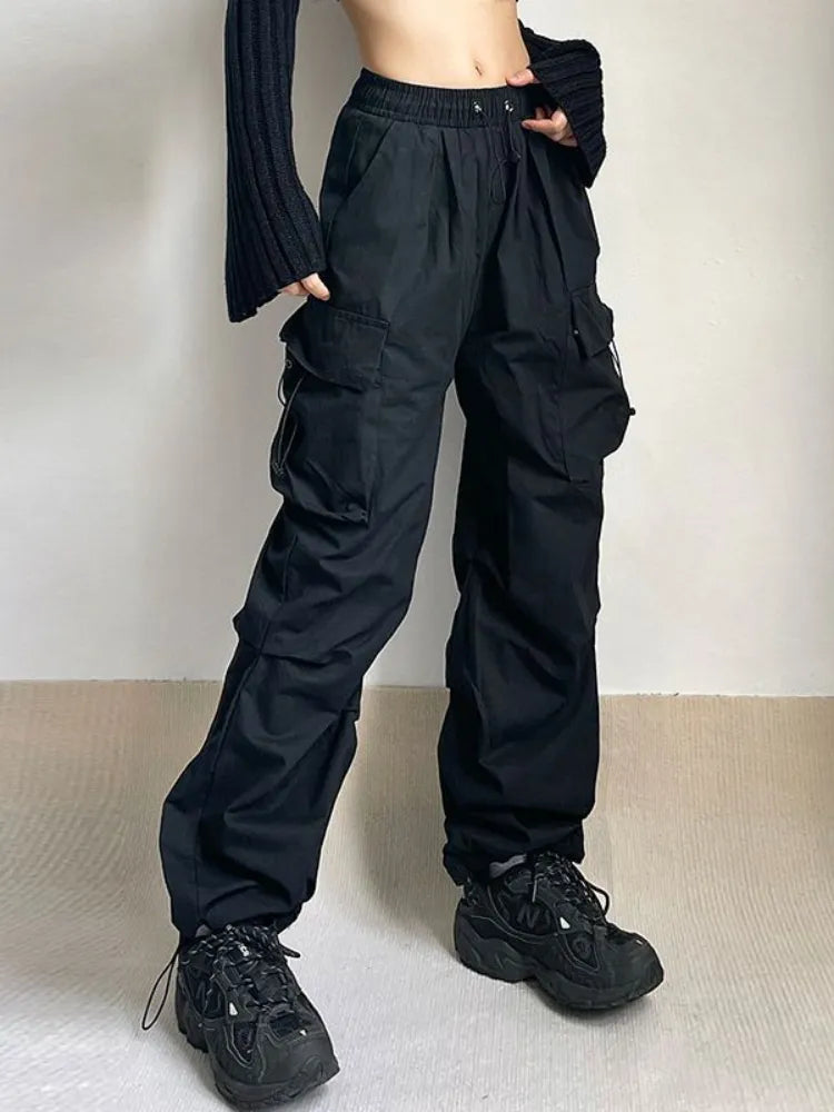 Grey Wide Legs Cargo Pants