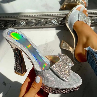 Women's Platform Crystal Thick High Heels
