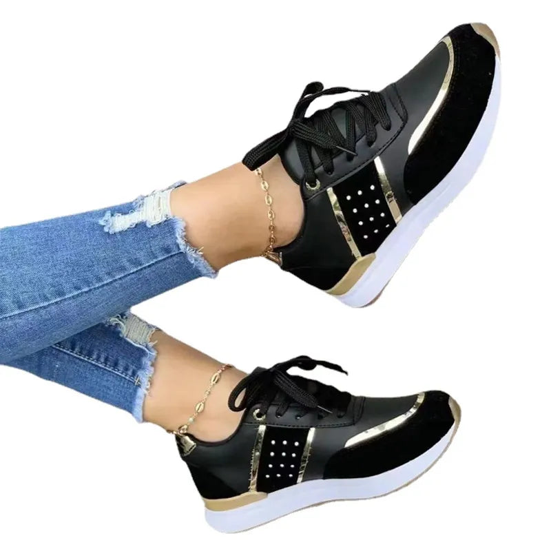 Women's Platform Patchwork Leather Sneakers