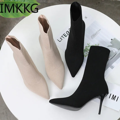 High Heel Stretch Ankle Boots for Women