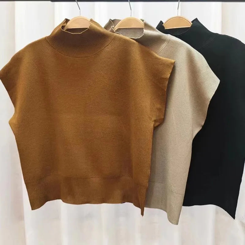 Mock Neck Knit Pullover Blouses