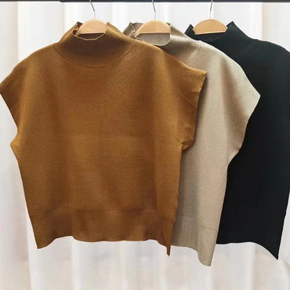 Mock Neck Knit Pullover Blouses