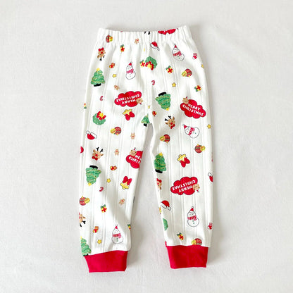 Kids' Christmas Clothing Set with Cartoon Santa Elk Print