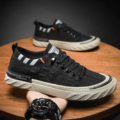 Men's Textured Lace-up Front Skate Canvas Shoes