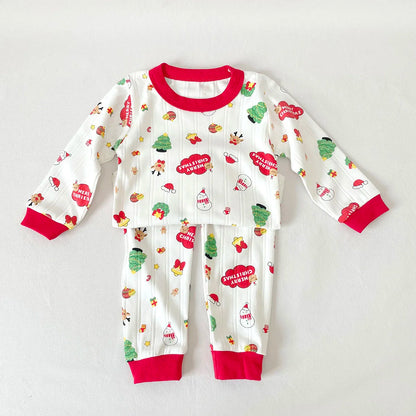 Kids' Christmas Clothing Set with Cartoon Santa Elk Print