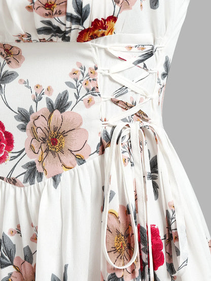 Ruched Bust Mini Floral Dress