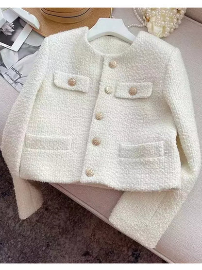 SMTHMA Korean Chic Female Tweed Basic Jacket Coat