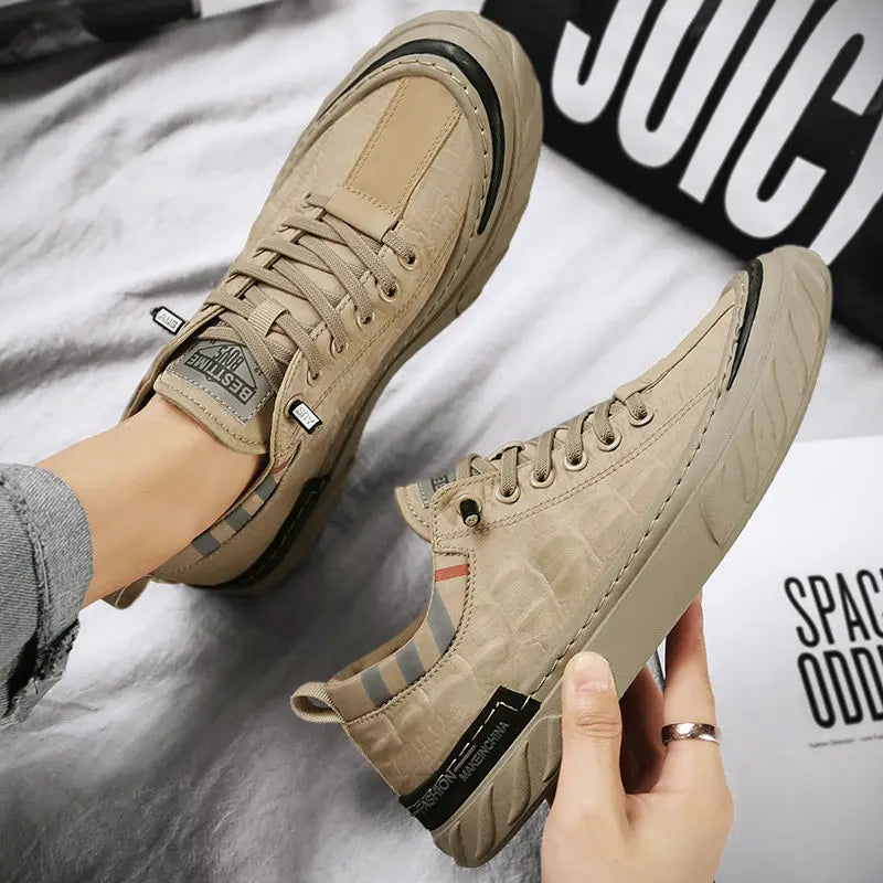 Men's Textured Lace-up Front Skate Canvas Shoes