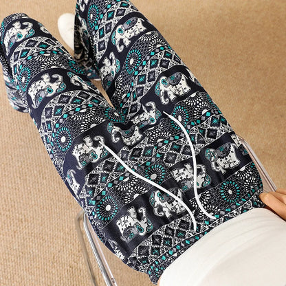 Elephant Print Wide Leg Pants