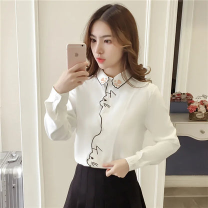 Embroidered Long Sleeve Women's Blouse