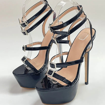 High Heel Platform Sandals with Crystal Buckle