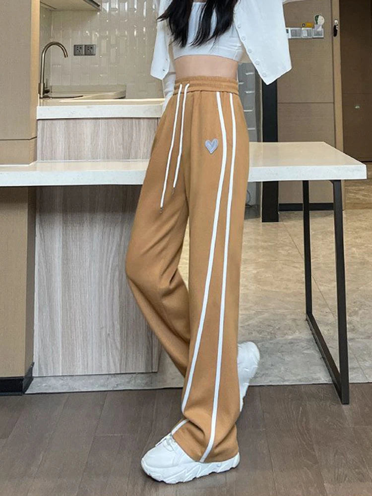 Women's Striped Sweatpants  With Vintage Lace-Up Heart Design