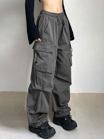 Grey Wide Legs Cargo Pants
