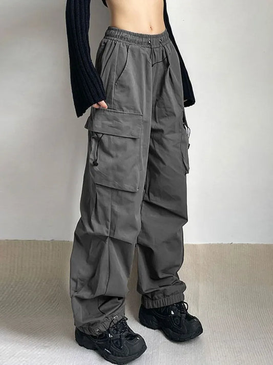 Grey Wide Legs Cargo Pants