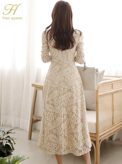H Han Queen A-Line Lace Dress