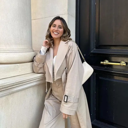 Khaki Cropped Trench Women Long Sleeves Cropped  Jacket