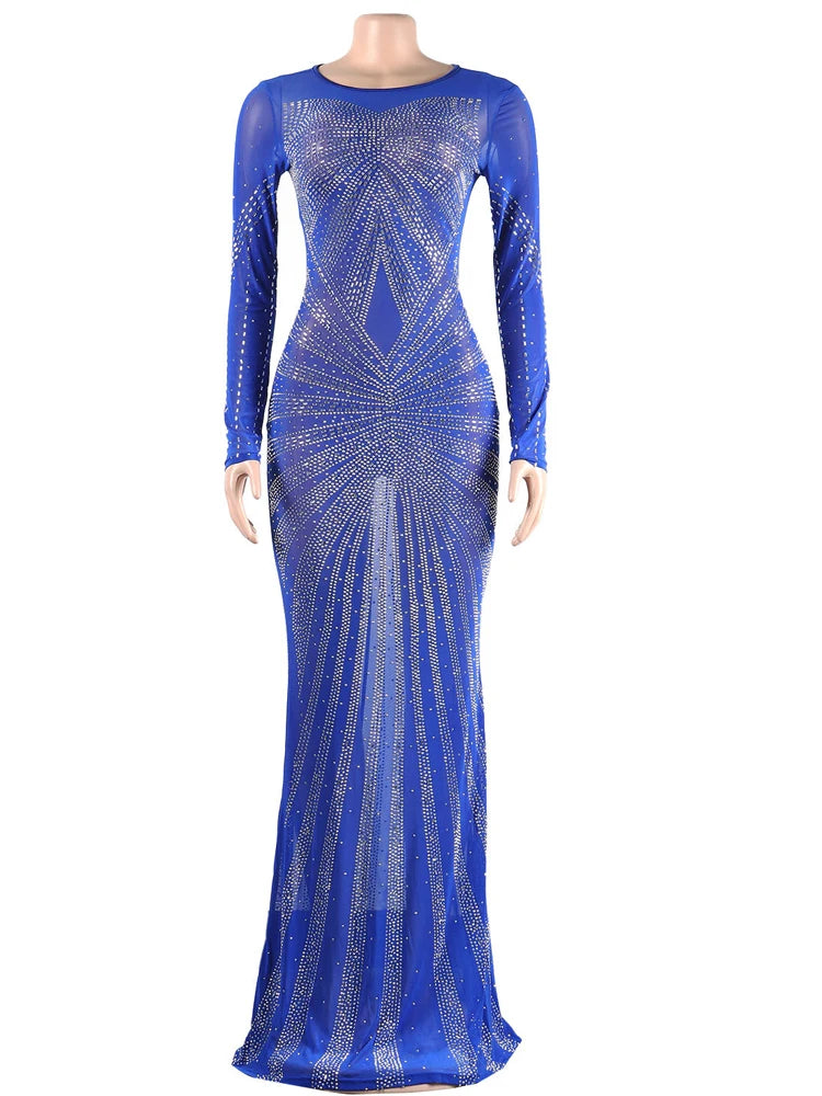 Bonnie Forest Gorgeous Sheer Mesh Crystal Maxi Dress