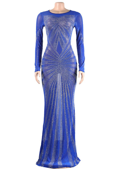 Bonnie Forest Gorgeous Sheer Mesh Crystal Maxi Dress