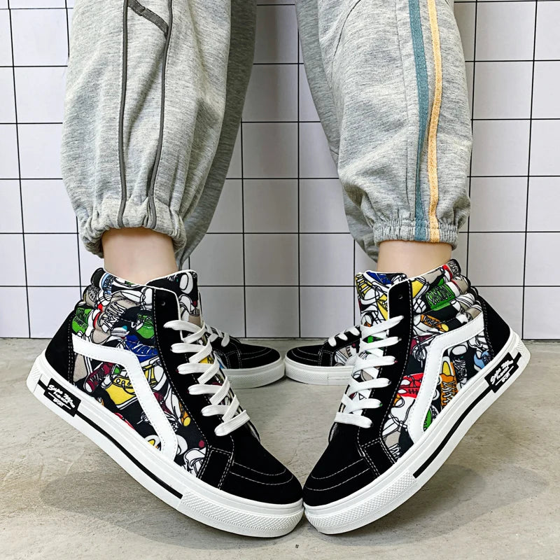 Colorful Print High Top Canvas Sneakers
