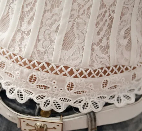 Ladies Short Sleeve White Lace Blouse