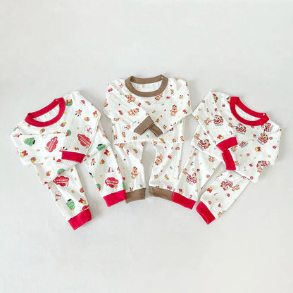 Kids' Christmas Clothing Set with Cartoon Santa Elk Print